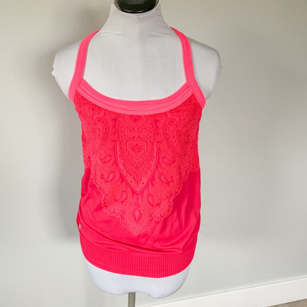 Athleta Pink Paisley Tank Top with Bulit In Bra